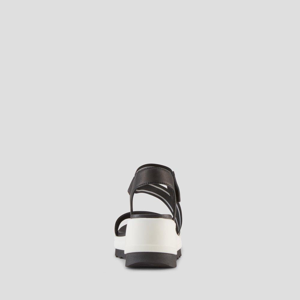 Hibiscus Leather Wedge Water-Repellent Sandal - Colour Black