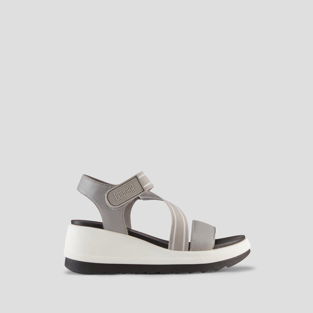 Hibiscus Leather Wedge Water-Repellent Sandal - Colour Fossil