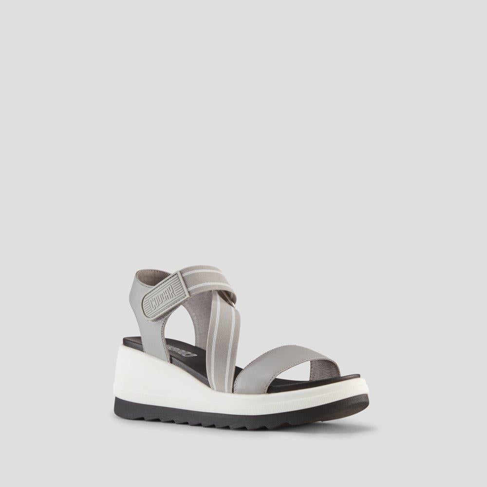 Hibiscus Leather Wedge Water-Repellent Sandal - Colour Fossil